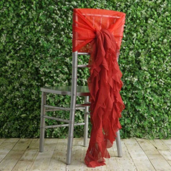 1 Set Red Chiffon Hoods With Ruffles Willow 250 Chair Sashes - Picture 1 of 3